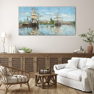 Foto op glas Zeilschepen op de rivier