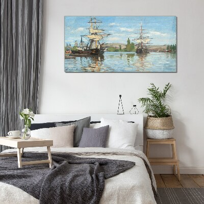 Foto op glas Zeilschepen op de rivier