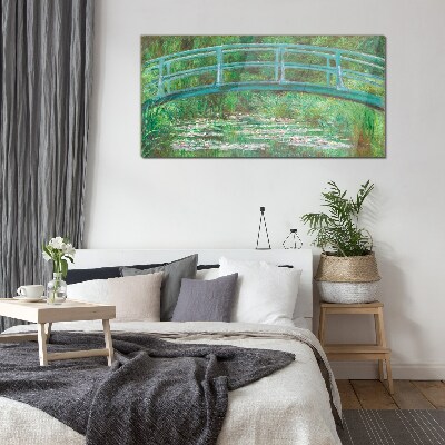 Schilderij op glas Een brug over de vijver