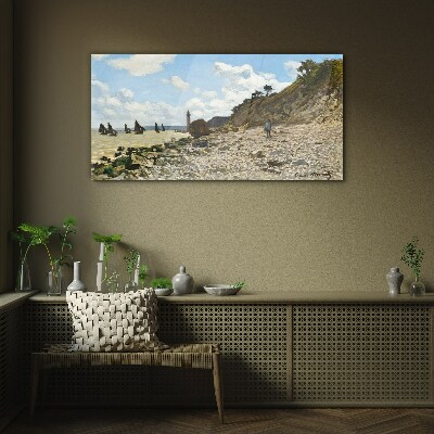 Schilderij op glas Een rustige kust met een vuurtoren