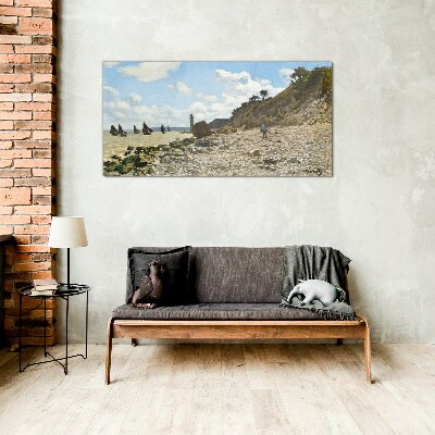 Schilderij op glas Een rustige kust met een vuurtoren