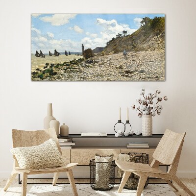 Schilderij op glas Een rustige kust met een vuurtoren