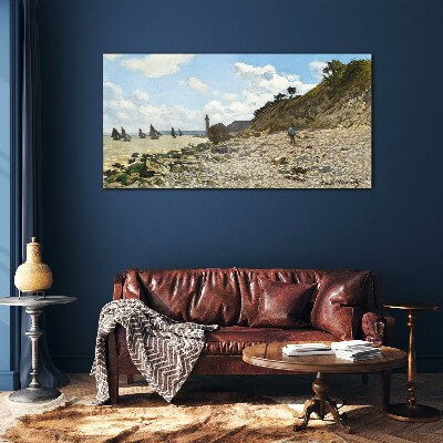 Schilderij op glas Een rustige kust met een vuurtoren