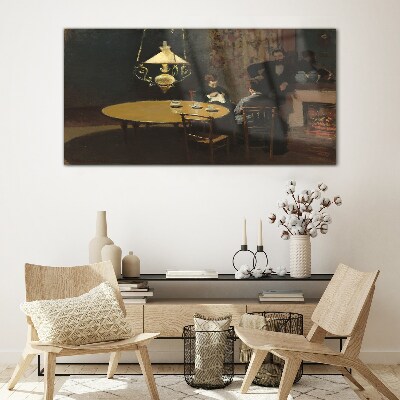Foto op glas Avond aan tafel