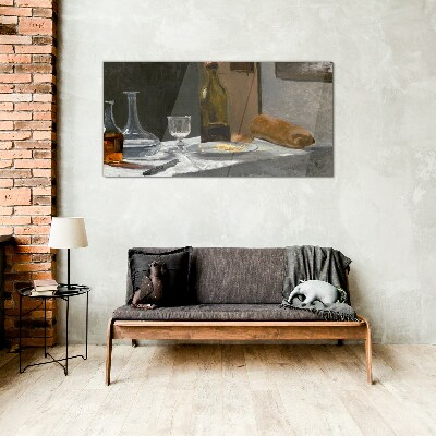 Schilderij op glas Stilleven met flessen en glas