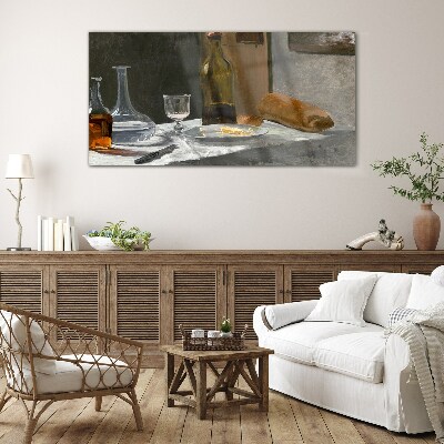 Schilderij op glas Stilleven met flessen en glas