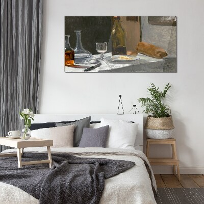 Schilderij op glas Stilleven met flessen en glas