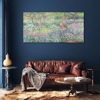 Schilderij op glas Bloementuin in de lentezon