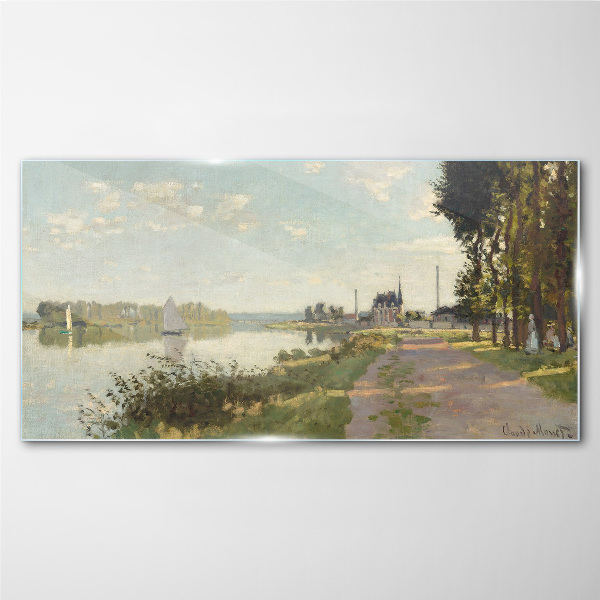 Schilderij op glas Een vredig landschap aan de rivier