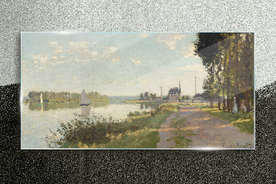 Schilderij op glas Een vredig landschap aan de rivier
