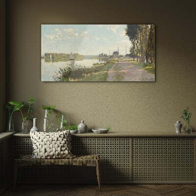 Schilderij op glas Een vredig landschap aan de rivier