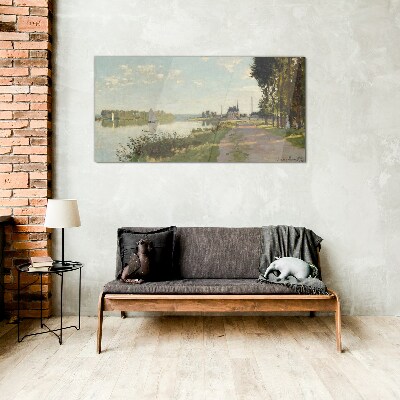 Schilderij op glas Een vredig landschap aan de rivier