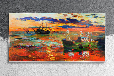 Glas foto Zonsondergang over de zee