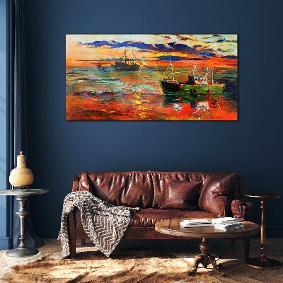 Glas foto Zonsondergang over de zee