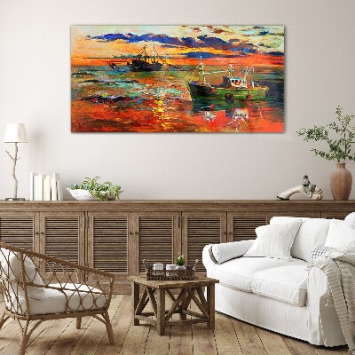 Glas foto Zonsondergang over de zee