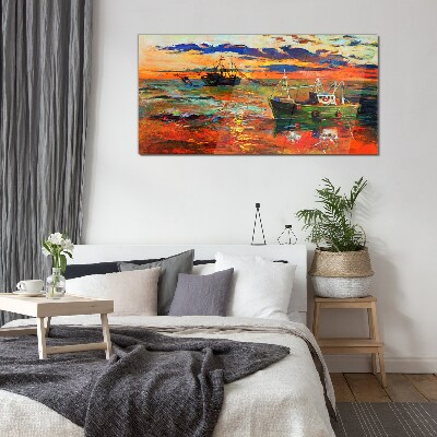 Glas foto Zonsondergang over de zee