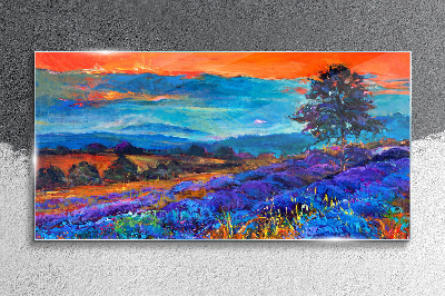 Foto op glas Kleurrijk landschap bij zonsondergang