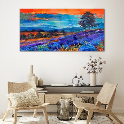 Foto op glas Kleurrijk landschap bij zonsondergang