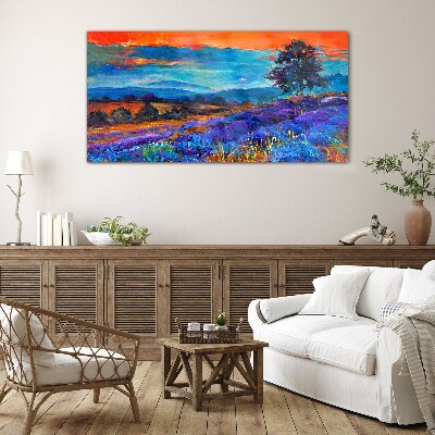 Foto op glas Kleurrijk landschap bij zonsondergang