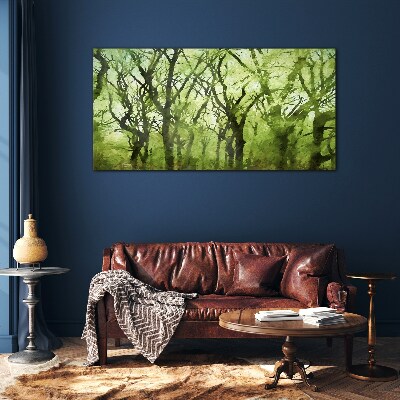 Glas foto Groene bossen in het mistige licht