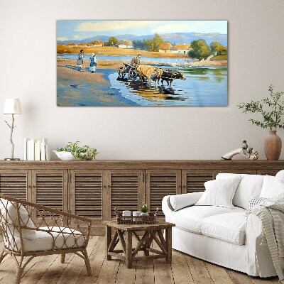 Schilderij op glas Landelijk landschap met ossen