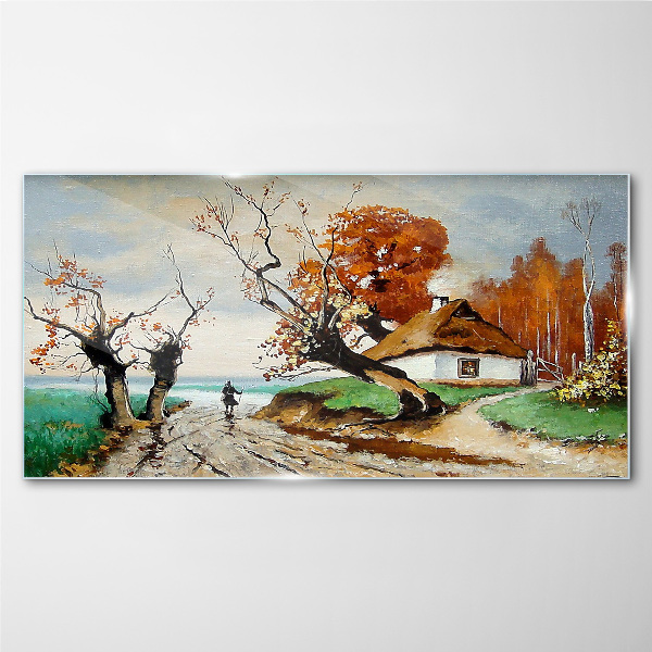 Foto op glas Herfstlandschap met een landhuis