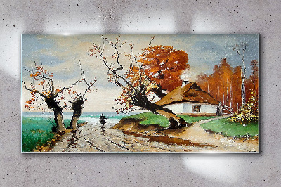 Foto op glas Herfstlandschap met een landhuis