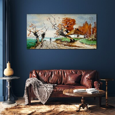 Foto op glas Herfstlandschap met een landhuis