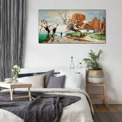 Foto op glas Herfstlandschap met een landhuis