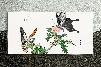 Schilderij op glas Vlinders tegen de achtergrond van vegetatie