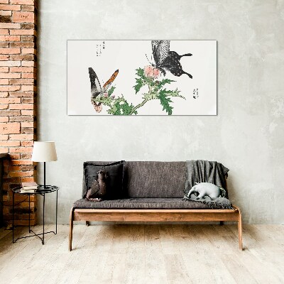 Schilderij op glas Vlinders tegen de achtergrond van vegetatie