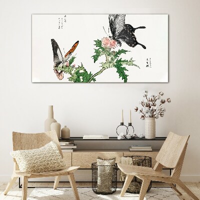 Schilderij op glas Vlinders tegen de achtergrond van vegetatie
