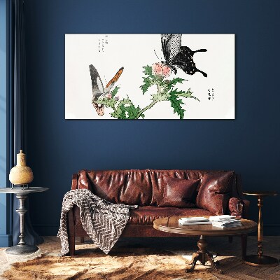 Schilderij op glas Vlinders tegen de achtergrond van vegetatie