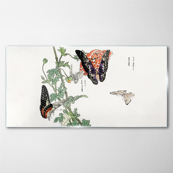 Glas foto Vlinders op een achtergrond van bloemen