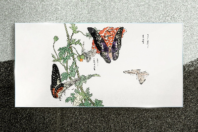 Glas foto Vlinders op een achtergrond van bloemen