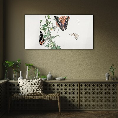 Glas foto Vlinders op een achtergrond van bloemen