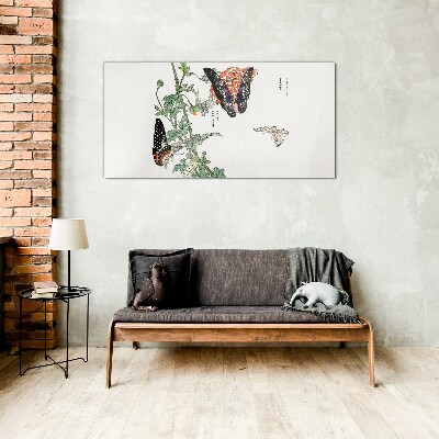 Glas foto Vlinders op een achtergrond van bloemen