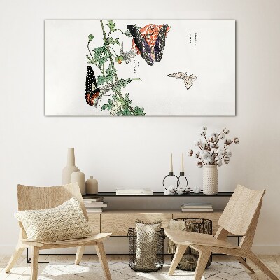 Glas foto Vlinders op een achtergrond van bloemen