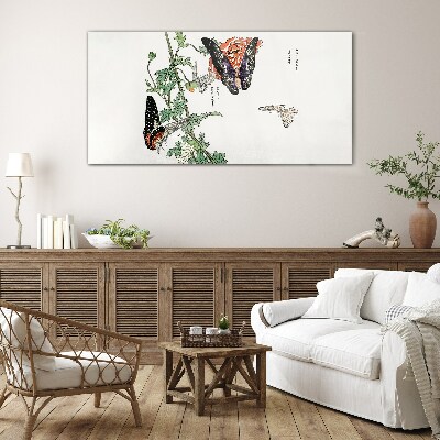Glas foto Vlinders op een achtergrond van bloemen