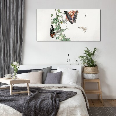 Glas foto Vlinders op een achtergrond van bloemen