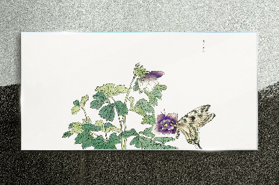 Schilderij op glas Bloemenharmonie met een vlinder