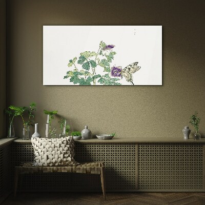 Schilderij op glas Bloemenharmonie met een vlinder
