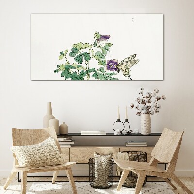 Schilderij op glas Bloemenharmonie met een vlinder