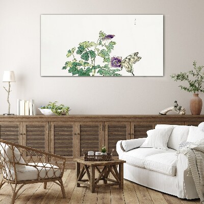 Schilderij op glas Bloemenharmonie met een vlinder