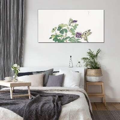 Schilderij op glas Bloemenharmonie met een vlinder