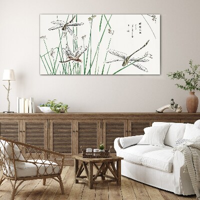 Foto op glas Slanke libellen in een groene omgeving