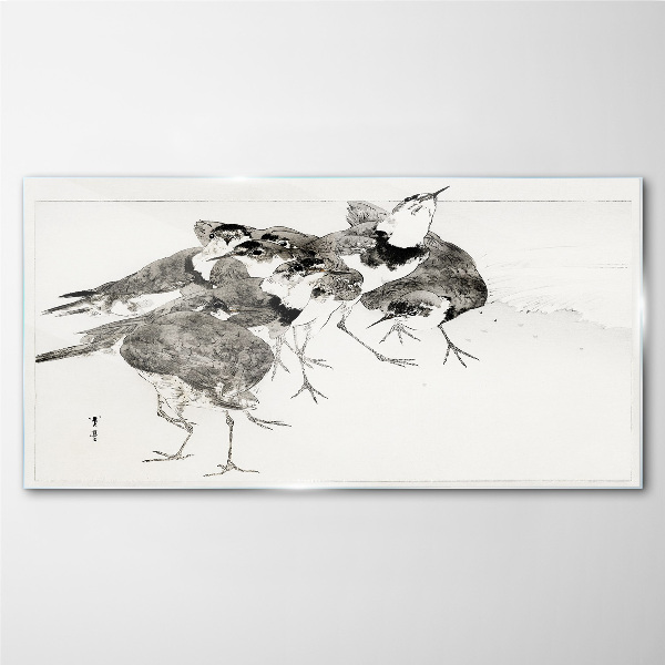 Schilderij op glas Een zwerm vogels tegen een witte achtergrond