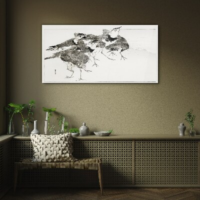 Schilderij op glas Een zwerm vogels tegen een witte achtergrond