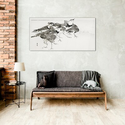 Schilderij op glas Een zwerm vogels tegen een witte achtergrond