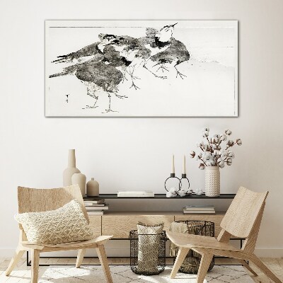 Schilderij op glas Een zwerm vogels tegen een witte achtergrond